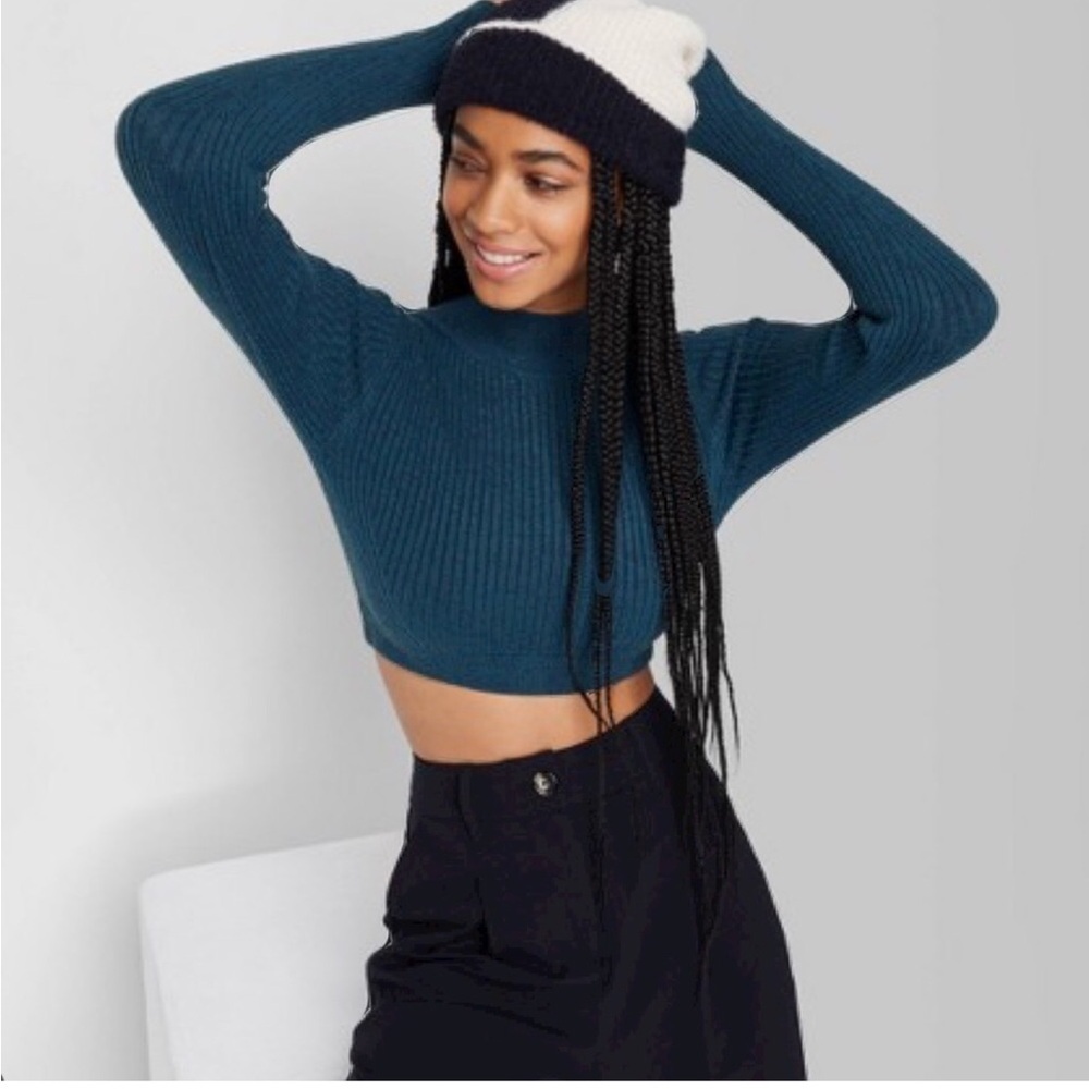 Wild Fable Mock Neck Teal Long Sleeve Knit Top Size Small